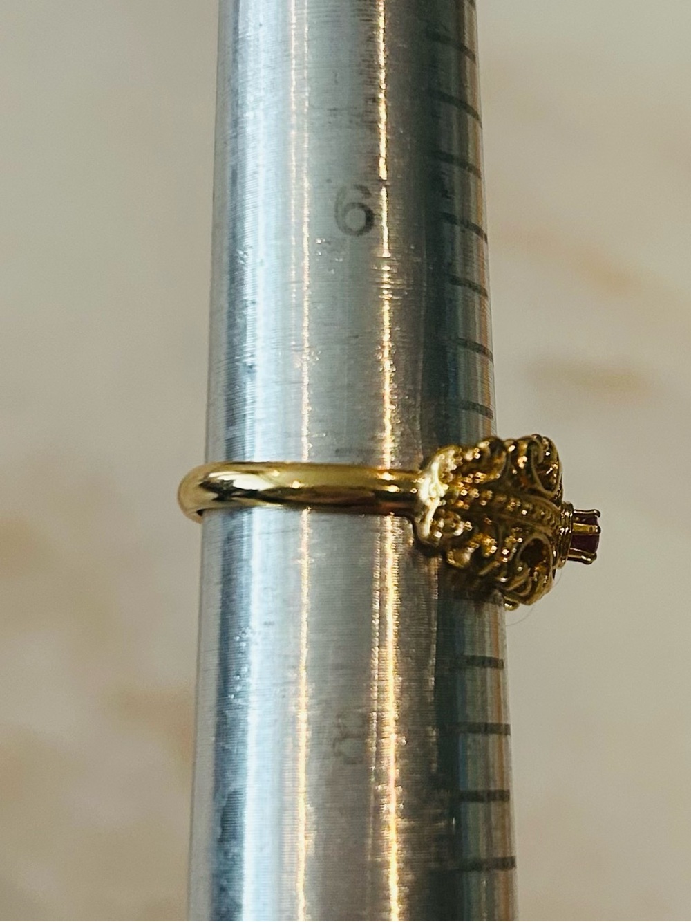 Vintage Gold Toned Filigree Ring with Pink Center Stone - Picture 4 of 4
